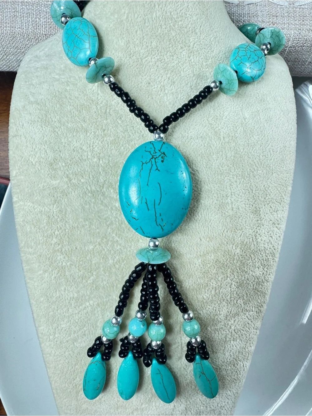 Turquoise Beaded Statement Necklace - Women Jewelry